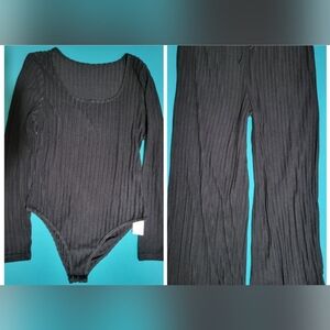 NWT Yozy 2pc Lounge Set Long Sleeve Bodysuit With Matching Pants Black Size XXL